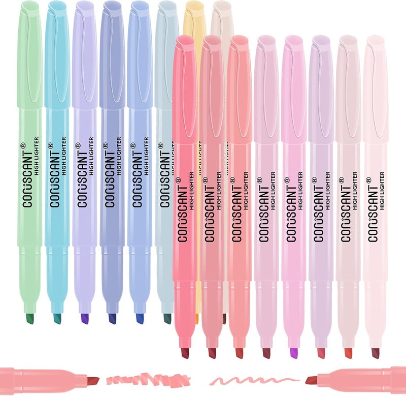 coruscant Pastel Highlighters Set, Assorted Colors Chisel Tip Cute Bible Highlighters, No Bleed Dry Quickly, for Journal Bible Study, Perfect for thin paper, School Office Supplies, 16 Pack - Image 1